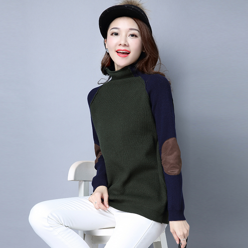 Cheap online Patch yang setengah tinggi kerah pullover tipis sweater LOOESN merajut kemeja (Setengah tinggi kerah hijau tentara)