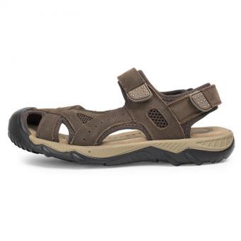 Detail Gambar Produk PATHFINDER Men Flat Leather Sporty Velcro Slipper Sandals HikingShoes (Coffee) Terbaru
