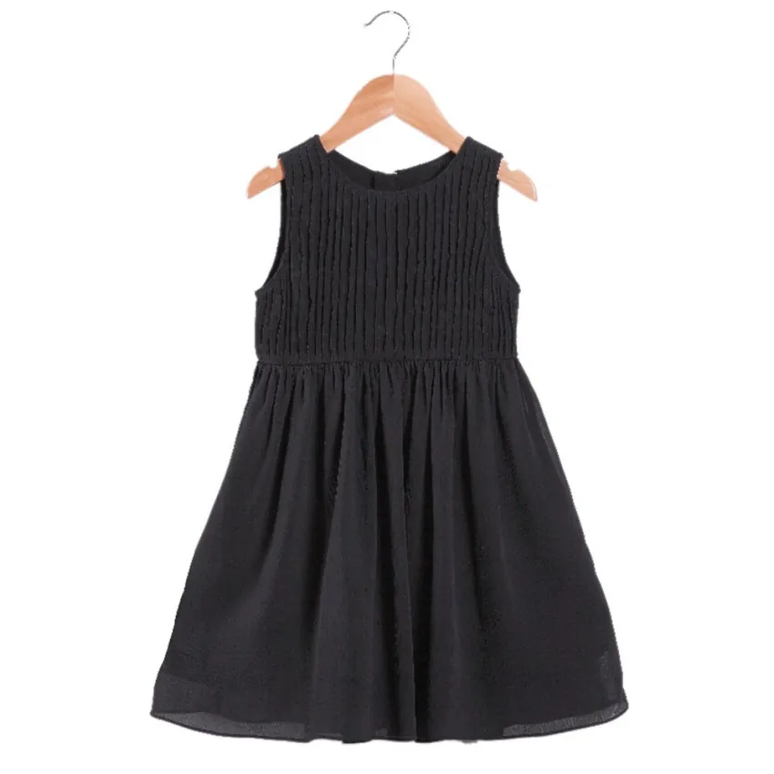 Girls Summer O-neck Sleeveless Pleated Mini Dress - Dress Anak Hitam