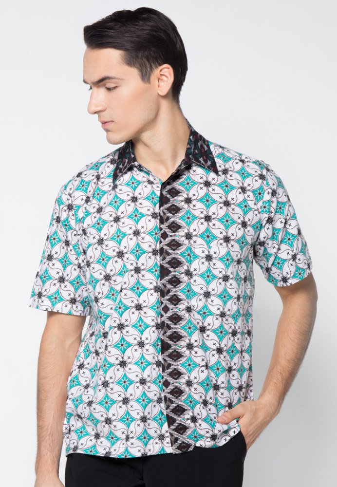 Pomona Batik Kemeja Lengan Pendek - Segitiga Tosca