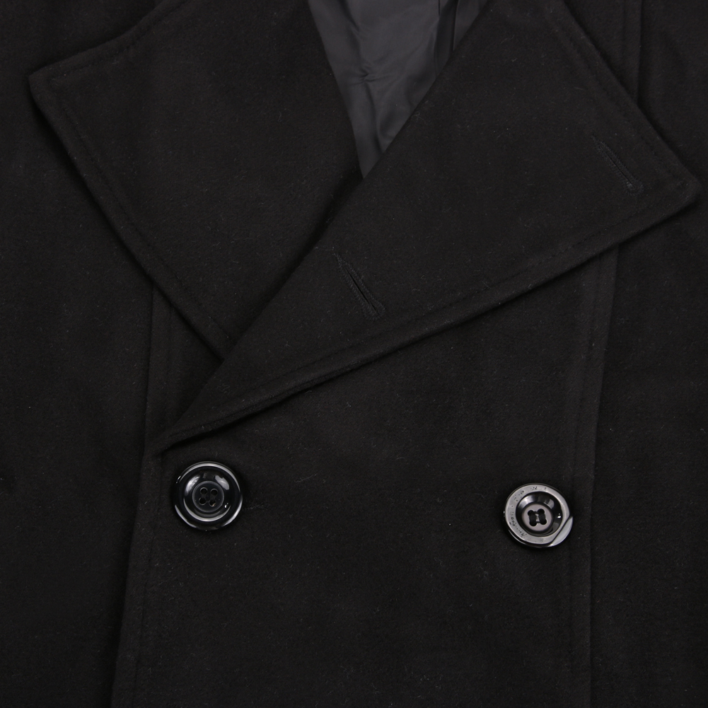 Pria jaket panjang berkancing ganda mantel musim dingin (hitam) M -