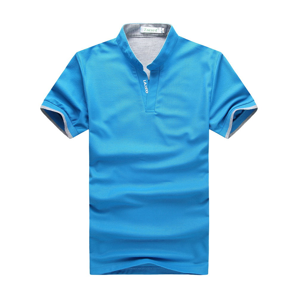 Pria Polo Shirt Pria Katun Lengan Pendek Kemeja Sportswear Jerseys Tenis Baseball Kasual Turndown Collar T-shirt (Biru) -Intl