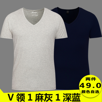 Gambar Pria pria kulit putih leher bulat v neck pakaian pria kemeja Korea Fashion Style lengan pendek t shirt (1 Heather Gray 1 biru tua [] v neck) (1 Heather Gray 1 biru tua [] v neck)