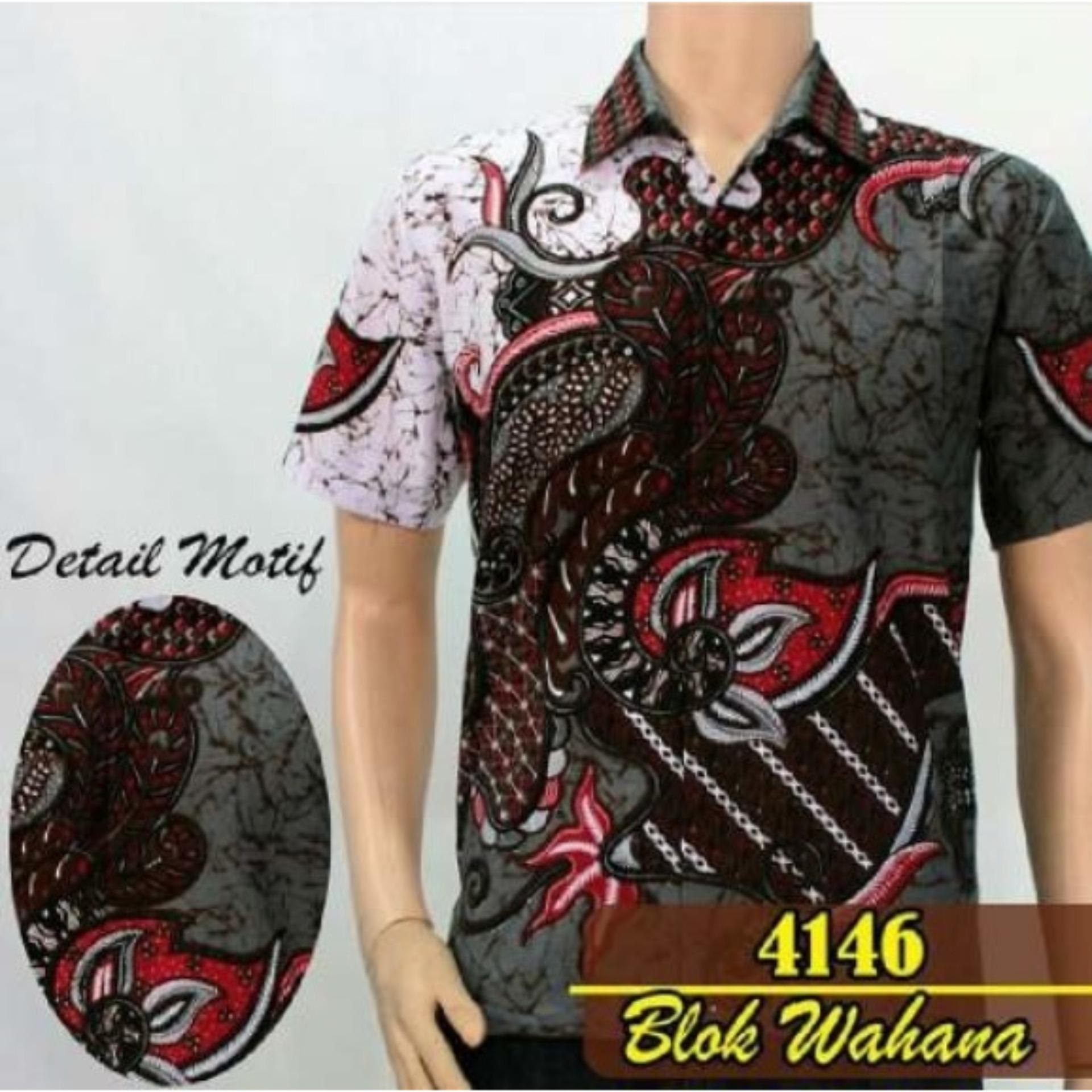 PROMO kemeja batik pria lengan pendek MOTIF BLOK WAHANA BATIK SOLO/PEKALONGAN TERLARIS