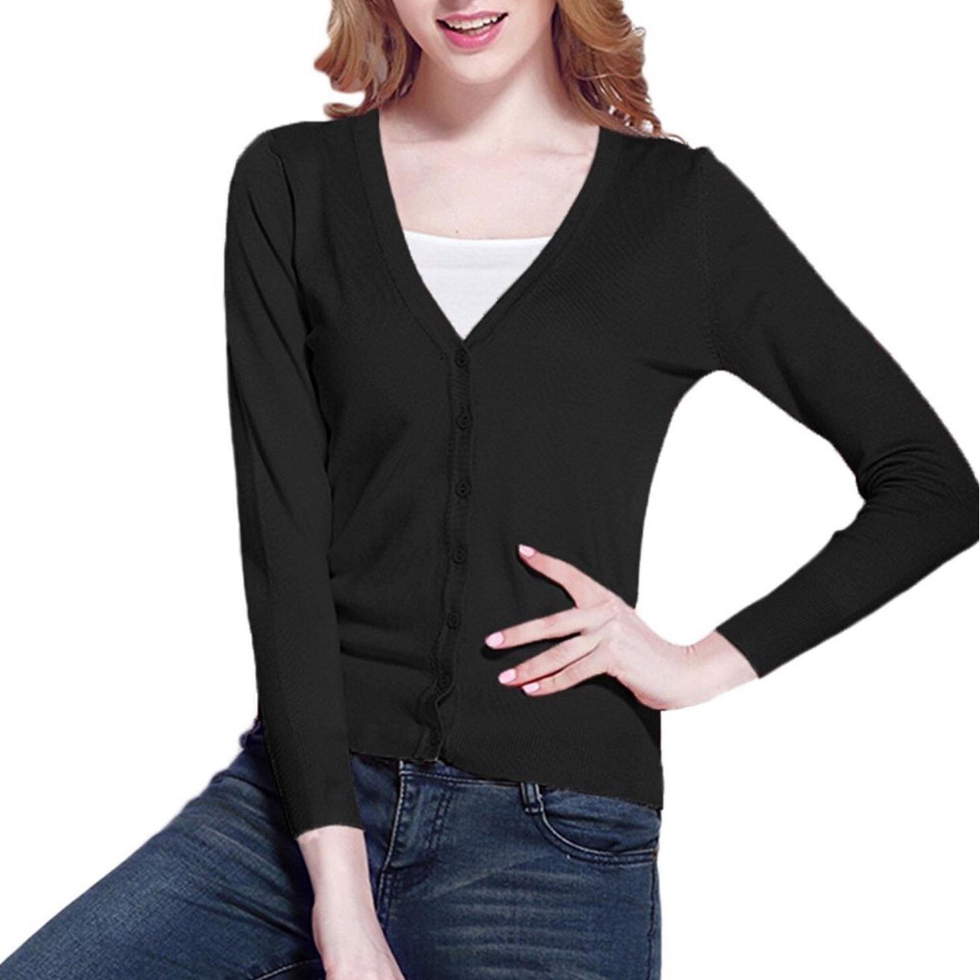 PusatFashion Cardigan Women Basic - Hitam