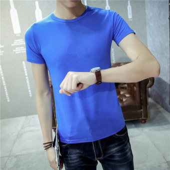 Gambar Putih musim panas pria Slim t shirt (Leher bulat biru lengan pendek)