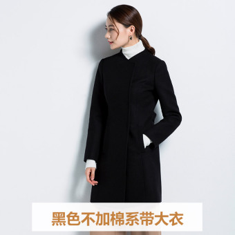 Gambar Qiudong Korea Fashion Style perempuan bagian panjang baru wol jas wol hitam jaket parka (Hitam tidak ditambah kapas)