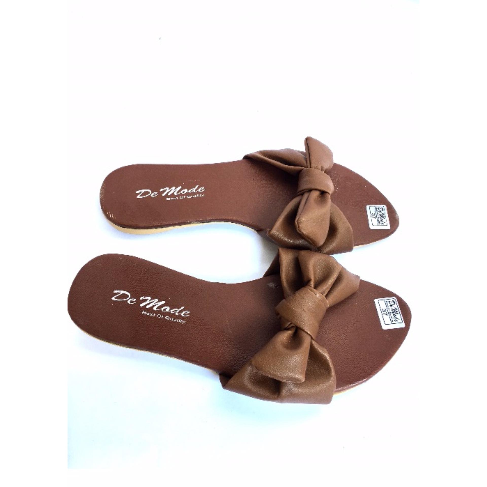 Sandal Teplek Flat Demode Pita - Coklat