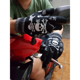 Gambar Sarung tangan rajut AllSize Dewasa print timbul 3D motor ST SKULL