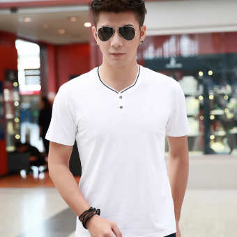 Gambar Sasaliya Korea Fashion Style Slim V neck Lengan Pendek T shirt (Putih) (Putih)