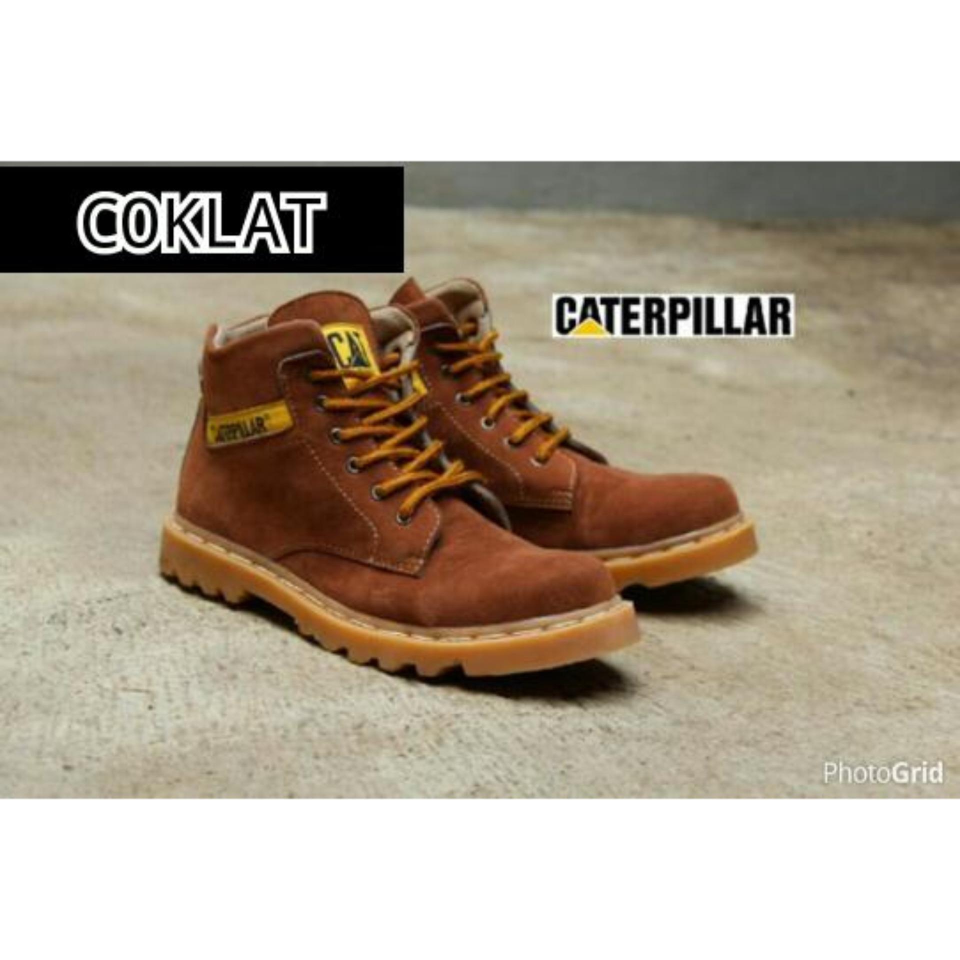 Sepatu Boots Caterpillar Safety Suede Sol Gum Bening Karet Mentah - Kerja Pria - Ujung Besi Tracking - murah