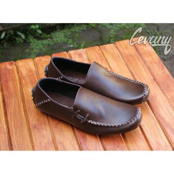 Gambar Sepatu Slipon Slop Pria   Kulit Asli   CEVANY MOCLEA   Brown