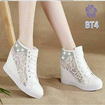 Gambar Sepatu Sneakers Wedges Wanita Brukat Ukir Batik Putih   Brizo BT4