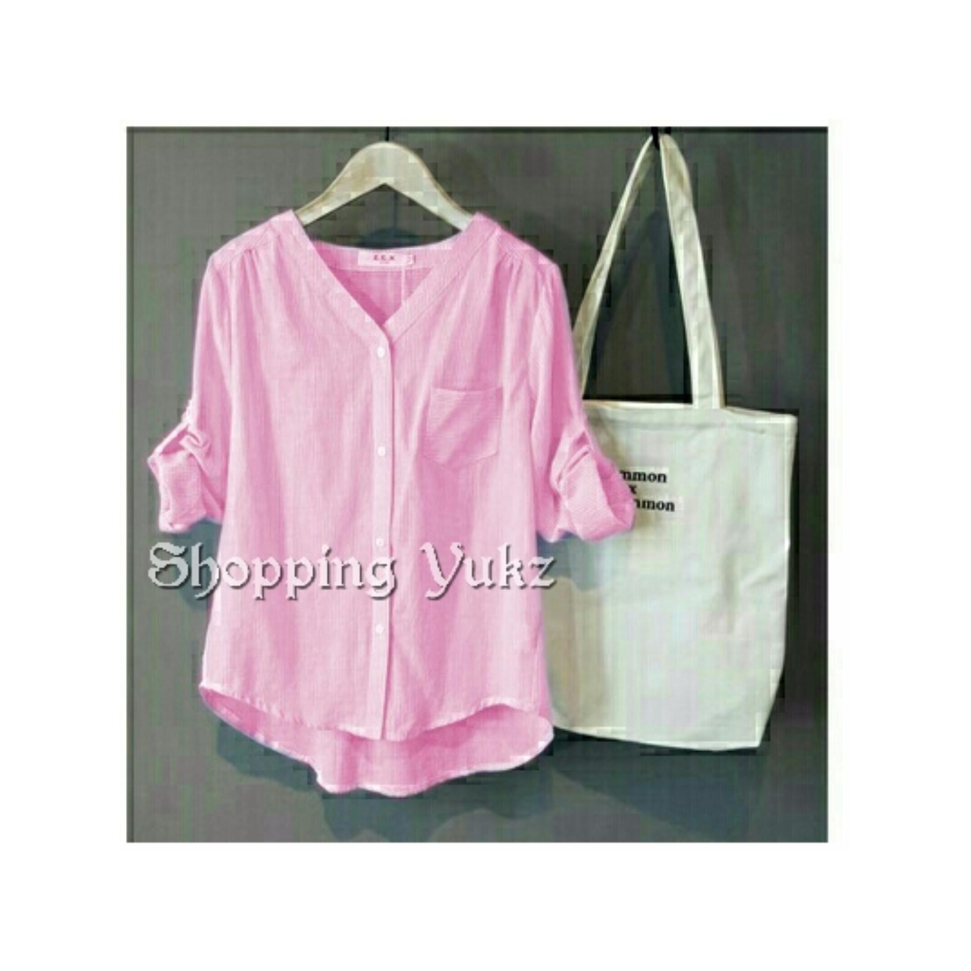 Shopping Yukz Kemeja Wanita Lengan Panjang STRIPE MONALISA - BIRU / Kemeja Formal Wanita / Kemeja Kerja Wanita / Long Hem Wanita / Atasan Wanita / Kemeja Casual Wanita / Kemeja Garis Wanita / Kemeja Salur Wanita / Kemeja Cewek