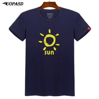 Gambar Sinar matahari laki laki musim panas leher bulat Slim versi Korea bottoming kemeja t shirt (Biru tua Sun)