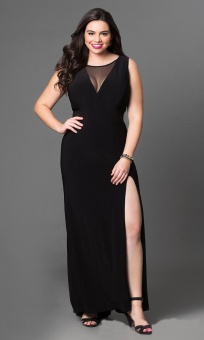 Gambar Solid Color Sleeveless Deep V neck Sexy Black Party Dress Side Split Mesh Patchwork Plus Size Women Clothing Maxi Dresses   intl