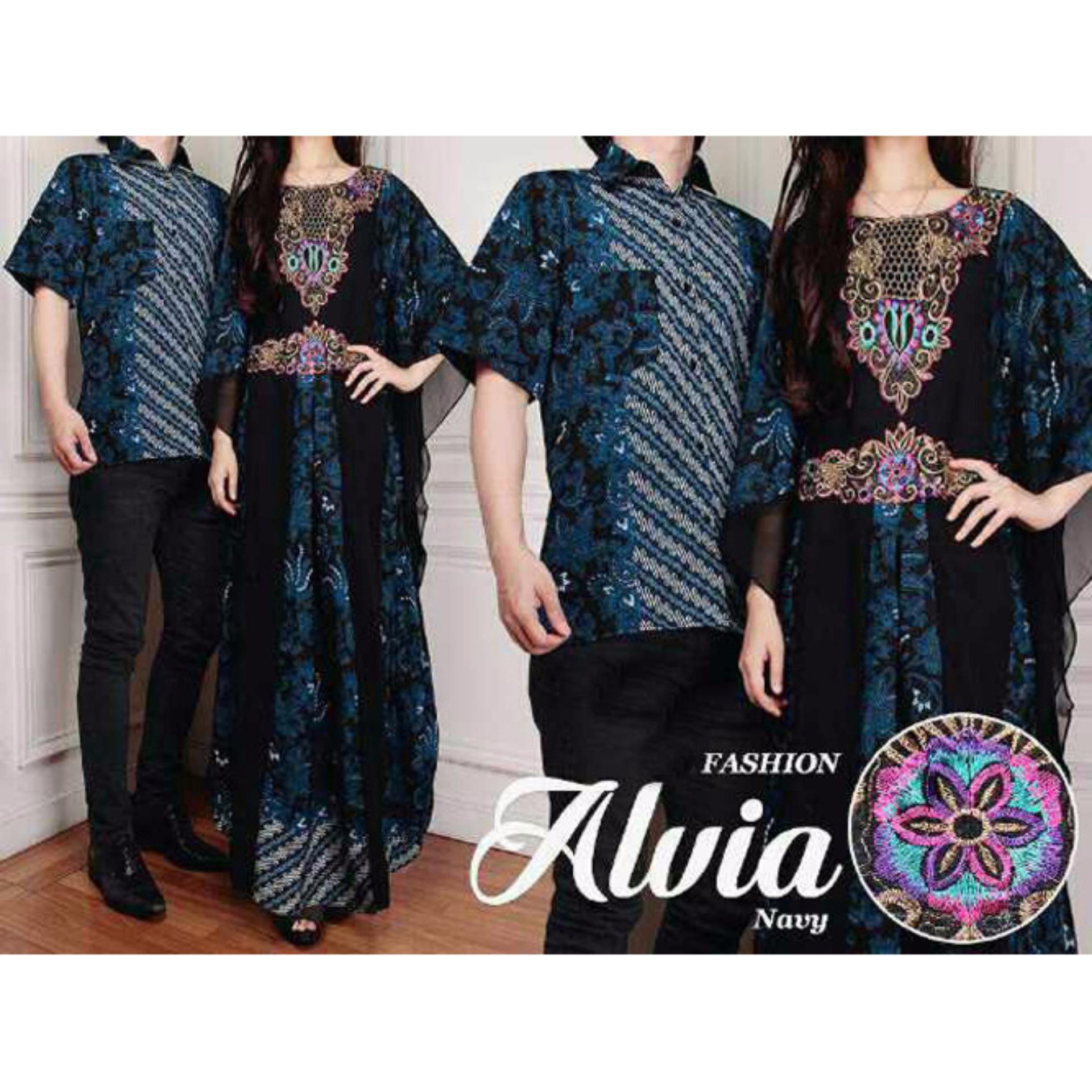 SR Collection Couple Batik Muslim Pria Wanita Alvianasyah - Navy