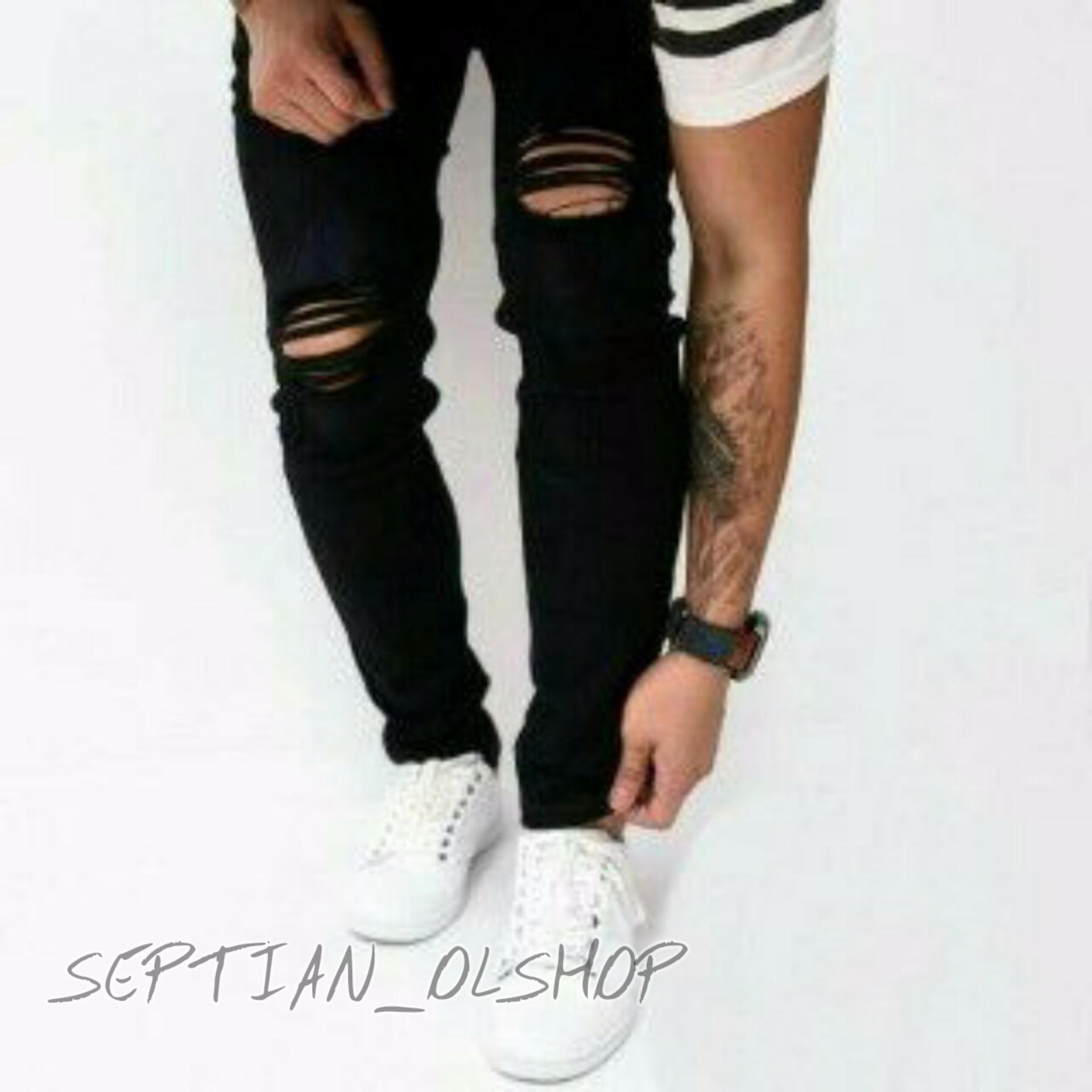 SR_Cloth Celana Jeans Pria Sobek Ripped Premium [Hitam]