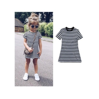 Gambar summer style baby Girls striped tunic dress short sleeve kids Dresses cotton clothing   intl