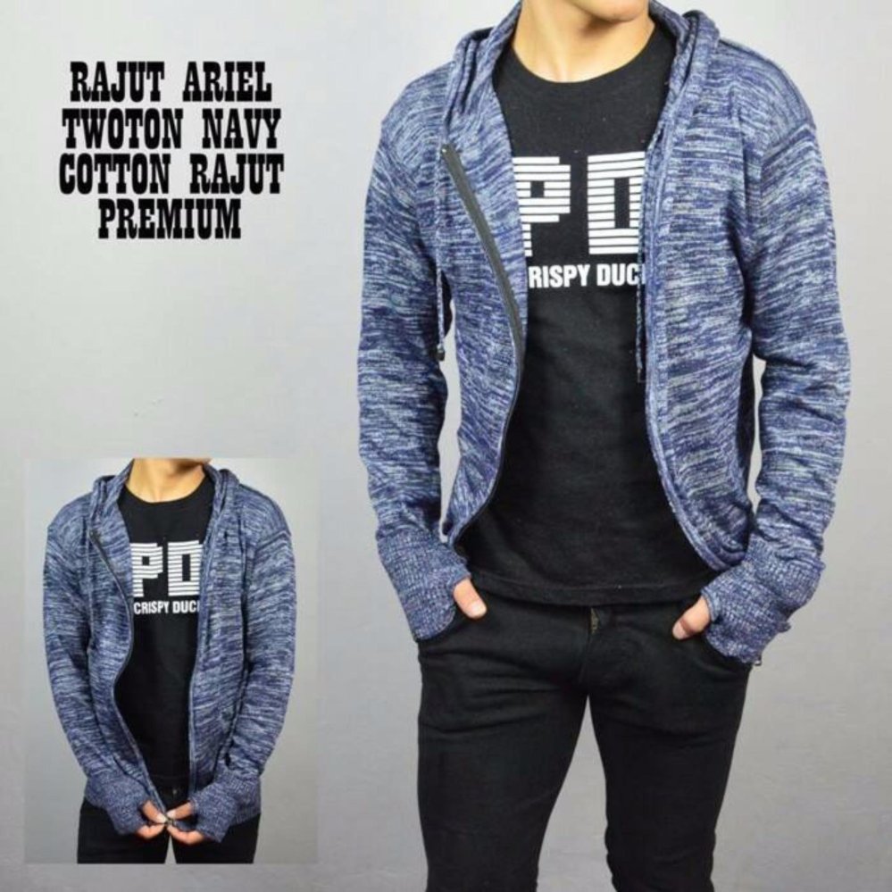 sweater rajut pria -ARIEL RAJUT TWOTONE BLACK-rajut tribal