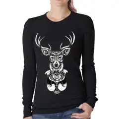 Sz Graphics Vintage Deer T Shirt Long Sleeve Wanita Kaos Lengan Panjang Wanita T Shirt Wanita Kaos Wanita T Shirt Fashion-Hitam