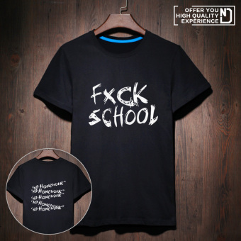 Gambar Tide kepribadian merek musim panas laki laki lengan pendek cetak longgar katun t shirt (Hitam Fuck Sekolah BPK) (Hitam Fuck Sekolah BPK)