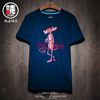 Gambar Tide merek baru Slim versi Korea dari t shirt (Biru tua Pink Panther merokok csz)