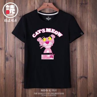 Gambar Tide merek baru Slim versi Korea dari t shirt (Hitam Pink Panther CTB)