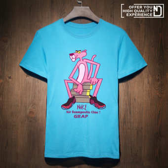 Gambar Tide merek baru Slim versi Korea dari t shirt (Langit biru Pink Panther CII)