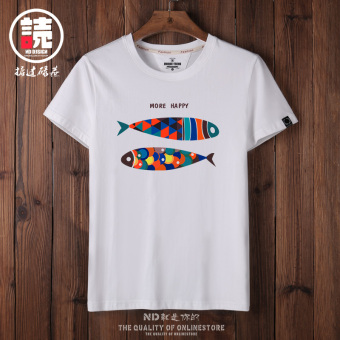 Gambar Tide merek HIPHOP yard besar huruf cetak kapas lengan pendek t shirt pria lengan pendek t shirt (Putih ikan warna hedged Large cap)