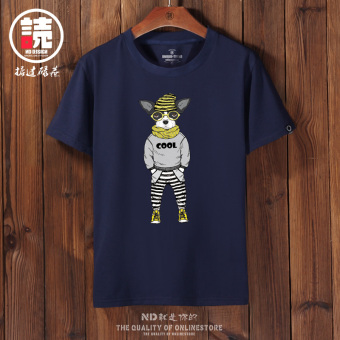 Gambar Tide merek Jepang musim panas laki laki lengan pendek t shirt (Biru tua Cool anjing CKI)