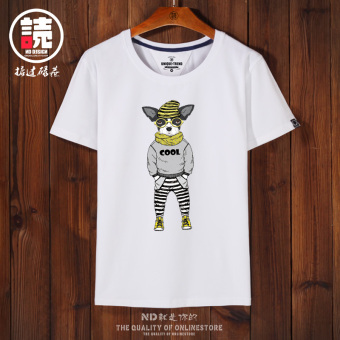 Gambar Tide merek Jepang musim panas laki laki lengan pendek t shirt (PUTIH COOL anjing CKI)