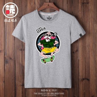 Gambar Tide Merek Jepang Pria Katun Leher Bulat T shirt (Abu abu skateboard penyu peri CSE) (Abu abu skateboard penyu peri CSE)