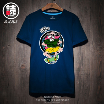 Gambar Tide Merek Jepang Pria Katun Leher Bulat T shirt (Biru tua skateboard penyu peri CSE) (Biru tua skateboard penyu peri CSE)