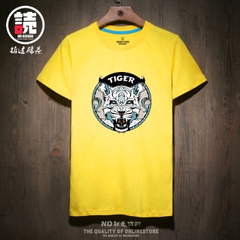 Gambar Tide merek kapas Korea siswa laki laki bottoming kemeja t shirt (Kuning Tide merek harimau CSC)