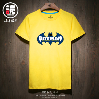 Gambar Tide merek katun leher bulat untuk pria dan wanita mahasiswa bottoming kemeja t shirt (Kuning Batman ECU)