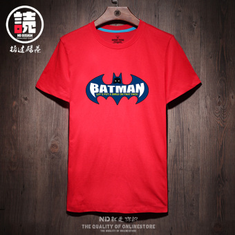 Gambar Tide merek katun leher bulat untuk pria dan wanita mahasiswa bottoming kemeja t shirt (Merah Batman ECU)