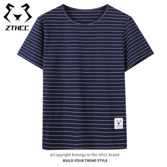 Gambar Tide merek laki laki baru pria kemeja laut bergaris bergaris lengan pendek t shirt (