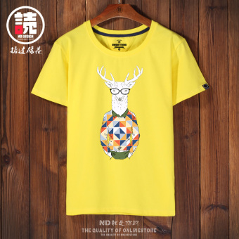 Gambar Tren pria leher bulat longgar musim panas lengan pendek t shirt (Kuning Pak Rusa CIW)