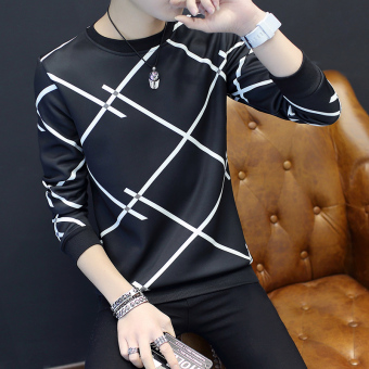 Tren Tambah Beludru Leher Bulat Slim Pakaian Pria Kaos Sweater T-shirt (Banyak X