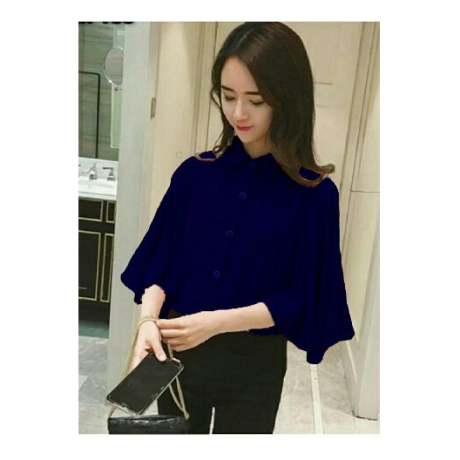 UC Blouse Wanita Atasan Polos Angela / Blouse Cewek / Blouse Kasual Wanita Gita / Blouse Santai Korean Style Batwing Polos / Sabrina Wanita NR - Navy - A0048 D3C