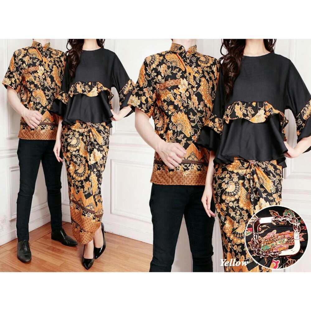 UC Couple Baju Batik Couple Kebaya Kutu Baru Kemeja Pria Modern (namayalu) 7T - KUNING / Kebaya Modern / Dress Gamis Pesta / Kemeja lengan pendek / Pakaian Muslim