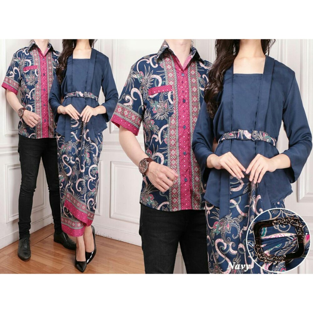 UC Couple Baju Batik Couple Kebaya Kutu Baru Kemeja Pria Modern (ntasi) 7T - NAVY / Kebaya Modern / Dress Gamis Pesta / Kemeja lengan pendek / Pakaian Muslim