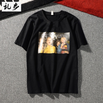 Gambar Ulzzang kapas baru pria kasual lengan pendek t shirt (6119 foto cetak t shirt hitam)