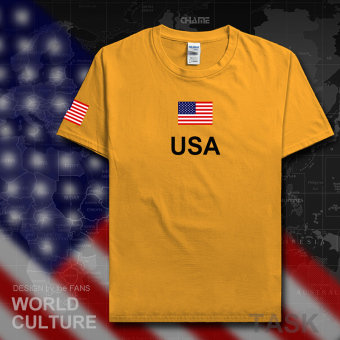 Gambar USA kasual katun sepakbola t shirt lengan pendek kemeja laki laki pakaian (Lengan pendek emas hitam kata)