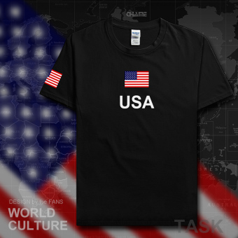 Gambar USA kasual katun sepakbola t shirt lengan pendek kemeja laki laki pakaian (Lengan pendek hitam)