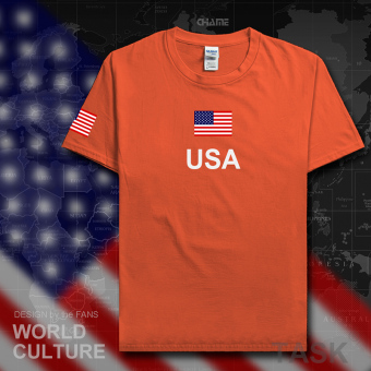 Gambar USA kasual katun sepakbola t shirt lengan pendek kemeja laki laki pakaian (Lengan pendek oranye)