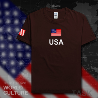 Gambar USA kasual katun sepakbola t shirt lengan pendek kemeja laki laki pakaian (Lengan pendek yang mendalam warna coklat)