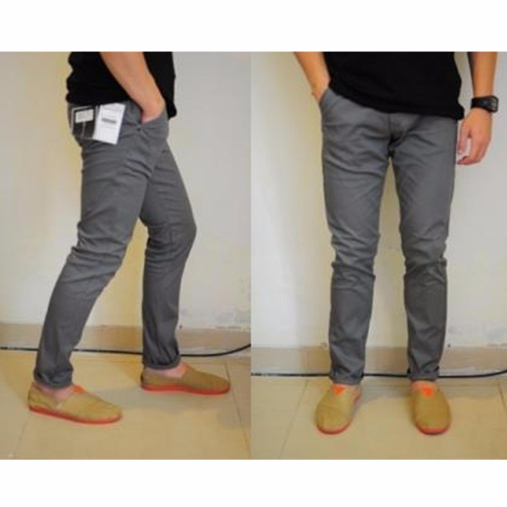 VALCO Celana Chino Panjang Pria Slimfit - Abu-Abu