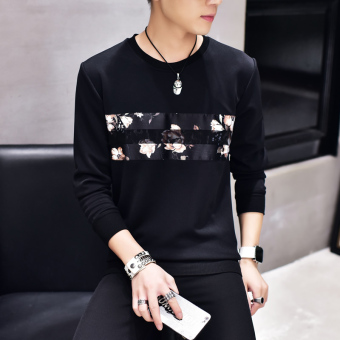 Gambar Versi Korea baru pria lengan panjang pria sweater t shirt (Tbk hitam 939)